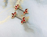 14G Clear Stone Gold Three Petals Flower Nipple Barbell. Nipple Piercings. Nipple Rings. Nipple Jewelry.